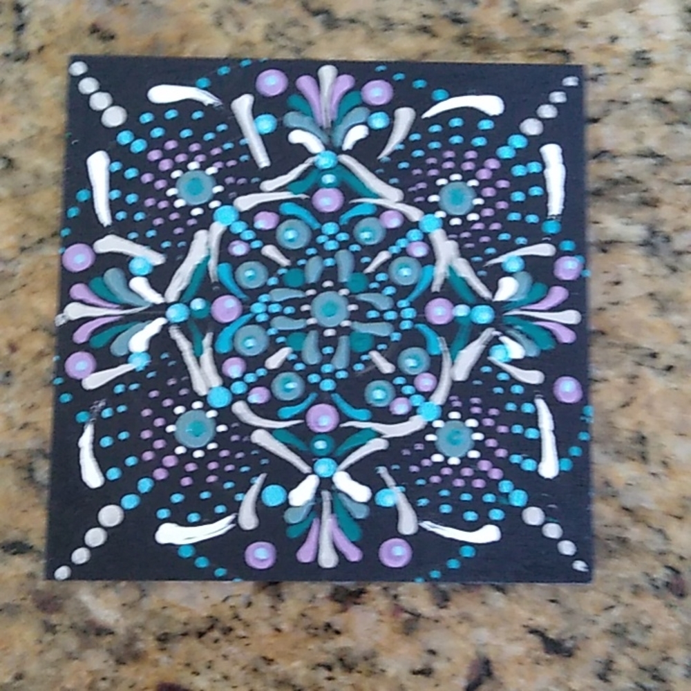 Hand Painted Mandala 4"x4" wood square